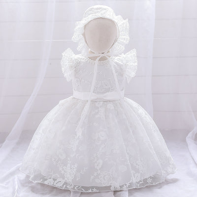 Vestido de Princesa Blanco Infantil con Encaje para Bodas - Image 7