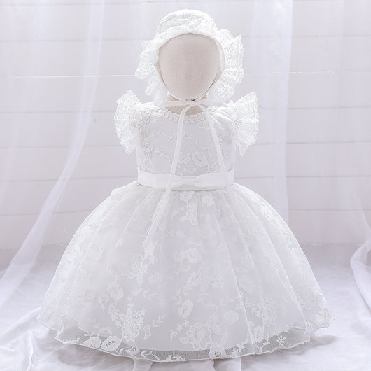Vestido de Princesa Blanco Infantil con Encaje para Bodas - Image 7