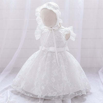 Vestido de Princesa Blanco Infantil con Encaje para Bodas - Image 8