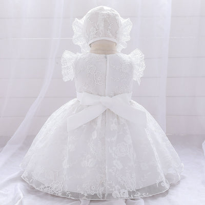 Vestido de Princesa Blanco Infantil con Encaje para Bodas - Image 9