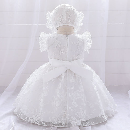 Vestido de Princesa Blanco Infantil con Encaje para Bodas - Image 9