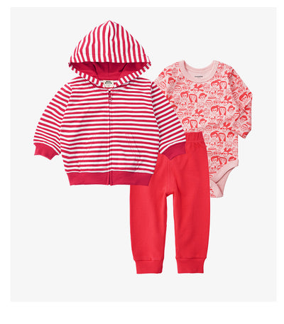 Conjunto de Tres Piezas de Algodón para Bebé con Cardigan con Capucha - Image 9