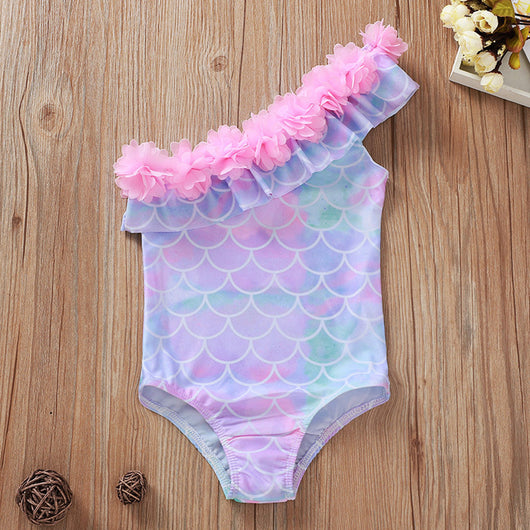 Traje de baño una pieza para niña con estampado de escamas de pez - Image 6