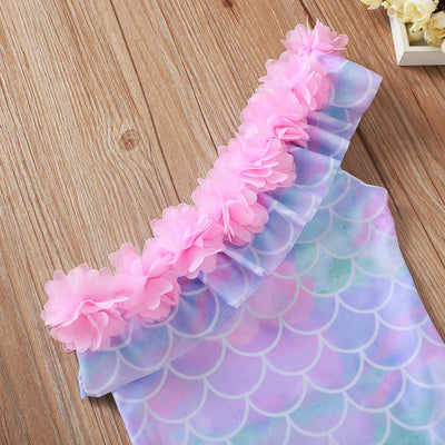 Traje de baño una pieza para niña con estampado de escamas de pez - Image 7