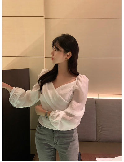Blusa Elegante de Estilo Francés con Mangas Abullonadas - Image 15