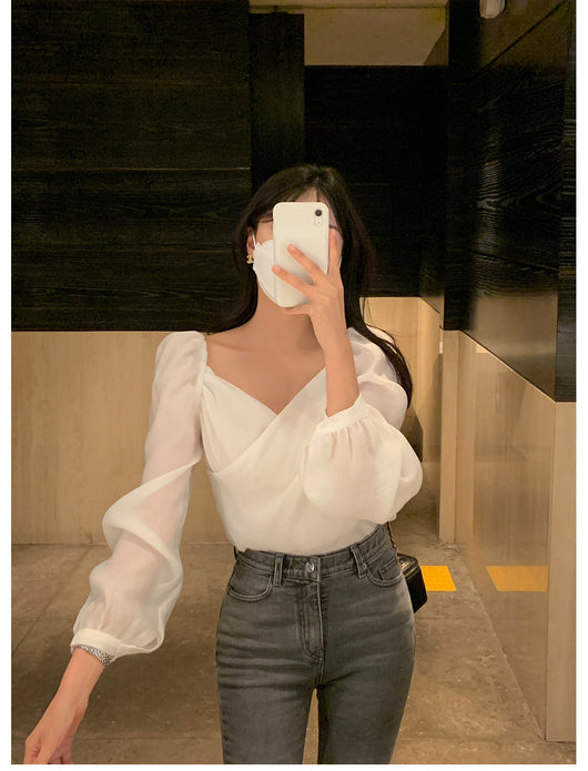 Blusa Elegante de Estilo Francés con Mangas Abullonadas - Image 20