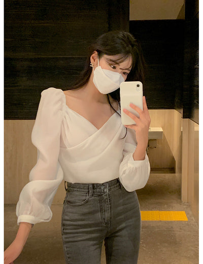 Blusa Elegante de Estilo Francés con Mangas Abullonadas - Image 21