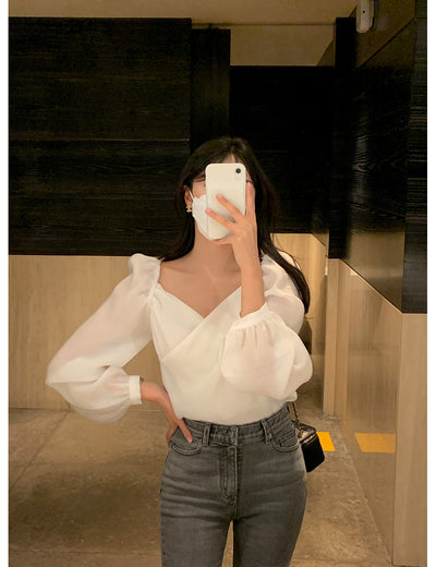 Blusa Elegante de Estilo Francés con Mangas Abullonadas - Image 23