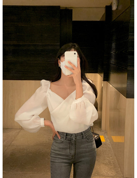 Blusa Elegante de Estilo Francés con Mangas Abullonadas - Image 23