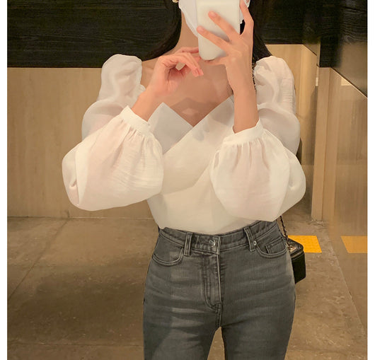 Blusa Elegante de Estilo Francés con Mangas Abullonadas - Image 24