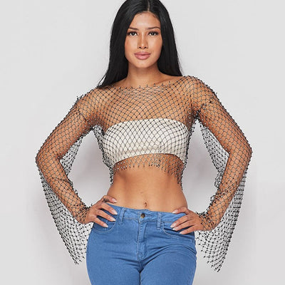 Blusa Transparente de Malla con Cuello Redondo y Manga Larga - Image 10