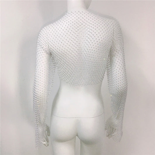 Blusa Transparente de Malla con Cuello Redondo y Manga Larga - Image 14