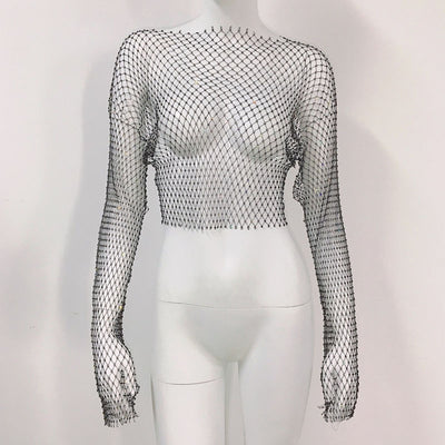 Blusa Transparente de Malla con Cuello Redondo y Manga Larga - Image 15