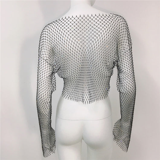 Blusa Transparente de Malla con Cuello Redondo y Manga Larga - Image 16