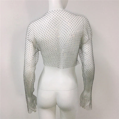 Blusa Transparente de Malla con Cuello Redondo y Manga Larga - Image 18