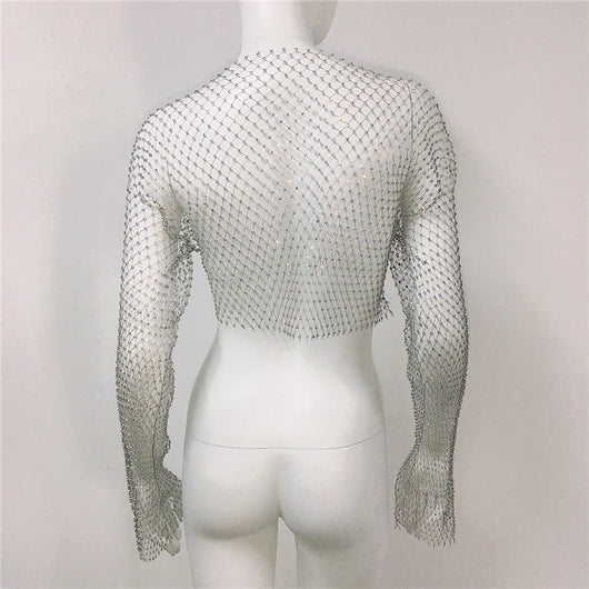 Blusa Transparente de Malla con Cuello Redondo y Manga Larga - Image 18