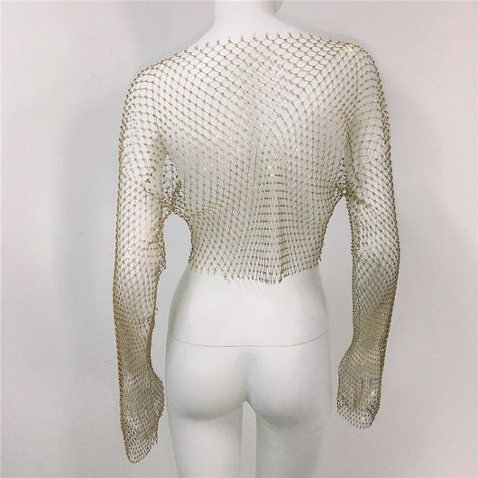 Blusa Transparente de Malla con Cuello Redondo y Manga Larga - Image 20
