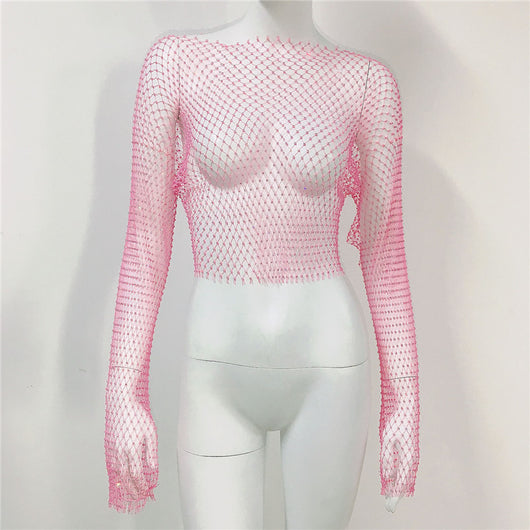 Blusa Transparente de Malla con Cuello Redondo y Manga Larga - Image 21