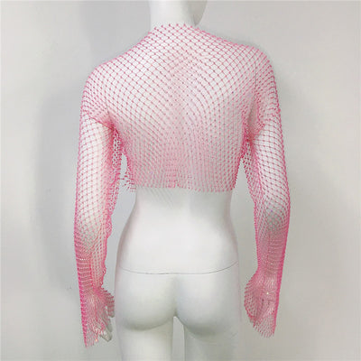 Blusa Transparente de Malla con Cuello Redondo y Manga Larga - Image 22