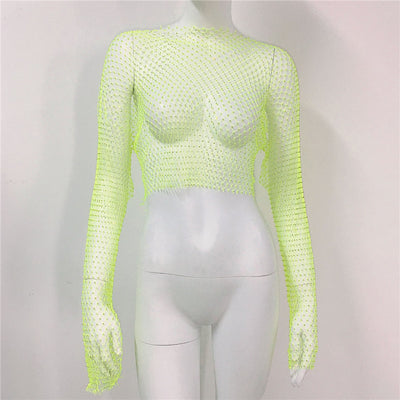 Blusa Transparente de Malla con Cuello Redondo y Manga Larga - Image 23
