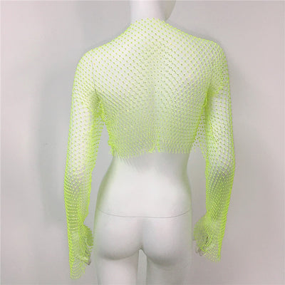 Blusa Transparente de Malla con Cuello Redondo y Manga Larga - Image 24