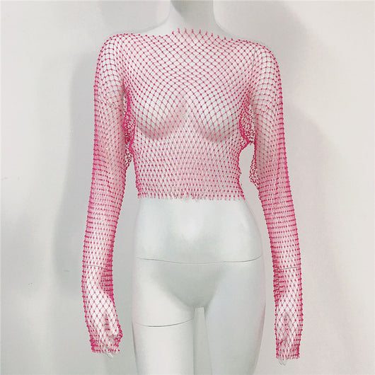 Blusa Transparente de Malla con Cuello Redondo y Manga Larga - Image 25
