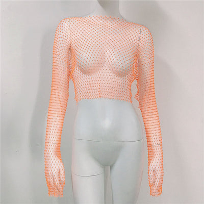 Blusa Transparente de Malla con Cuello Redondo y Manga Larga - Image 27