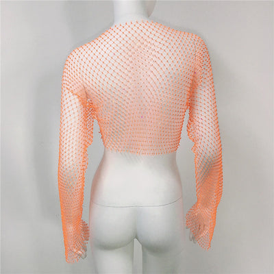 Blusa Transparente de Malla con Cuello Redondo y Manga Larga - Image 28