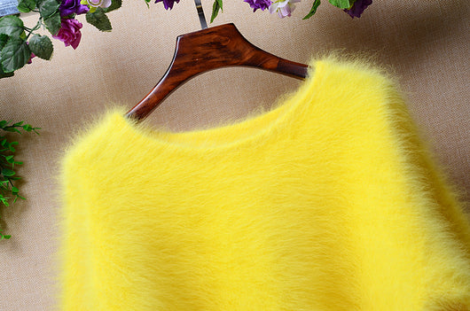 Suéter Holgado de Terciopelo Mink con Cuello Redondo y Mangas Linterna para Mujer - Image 9