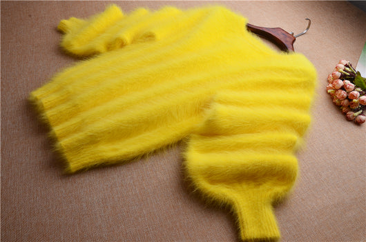 Suéter Holgado de Terciopelo Mink con Cuello Redondo y Mangas Linterna para Mujer - Image 20