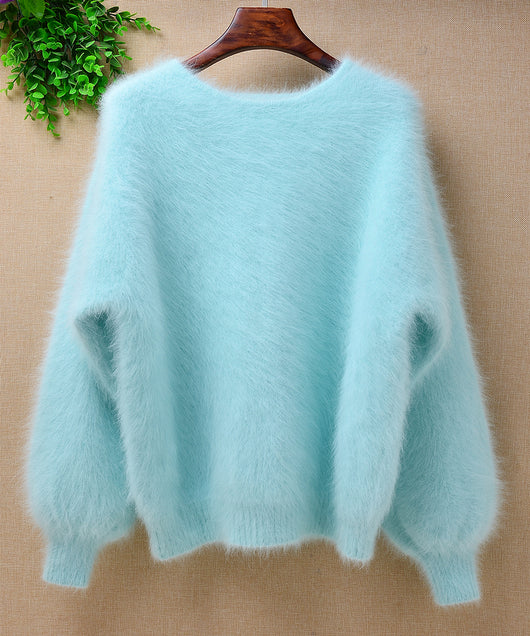 Suéter Holgado de Terciopelo Mink con Cuello Redondo y Mangas Linterna para Mujer - Image 29
