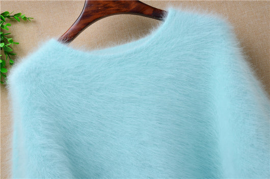 Suéter Holgado de Terciopelo Mink con Cuello Redondo y Mangas Linterna para Mujer - Image 30