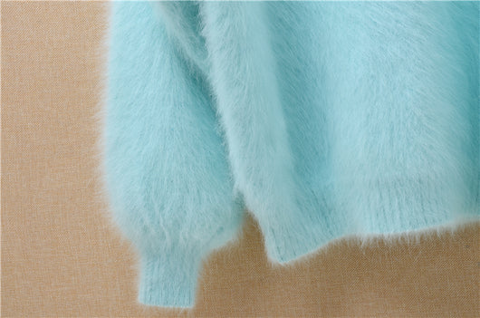 Suéter Holgado de Terciopelo Mink con Cuello Redondo y Mangas Linterna para Mujer - Image 34