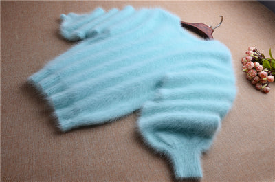 Suéter Holgado de Terciopelo Mink con Cuello Redondo y Mangas Linterna para Mujer - Image 40