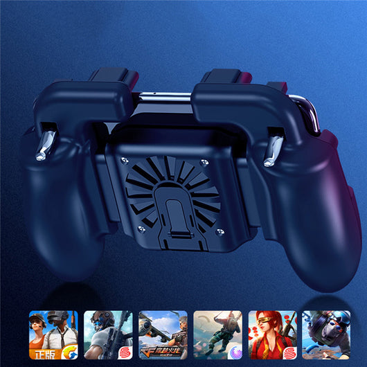 Black mobile gaming controller with a smartphone, featuring shoulder triggers and a glowing blue cooling fan. - Image 8