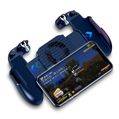 Black mobile gaming controller with a smartphone, featuring shoulder triggers and a glowing blue cooling fan. - Image 10