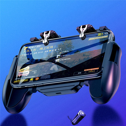 Black mobile gaming controller with a smartphone, featuring shoulder triggers and a glowing blue cooling fan. - Image 12