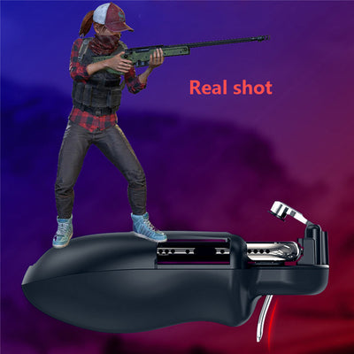Black mobile gaming controller with a smartphone, featuring shoulder triggers and a glowing blue cooling fan. - Image 27