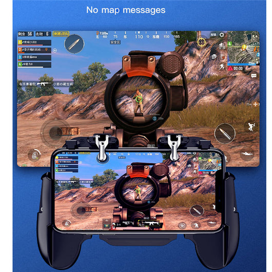 Black mobile gaming controller with a smartphone, featuring shoulder triggers and a glowing blue cooling fan. - Image 28