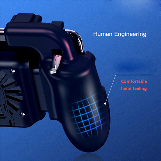 Black mobile gaming controller with a smartphone, featuring shoulder triggers and a glowing blue cooling fan. - Image 29