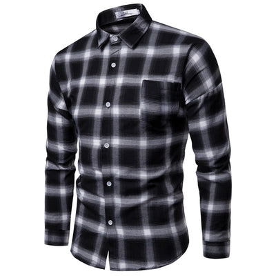 Camisa de Cuadros Coreana Clásica de Manga Larga para Hombre - Image 9