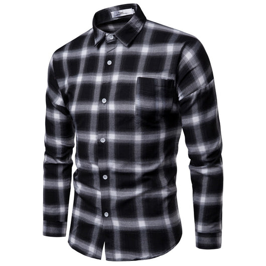 Camisa de Cuadros Coreana Clásica de Manga Larga para Hombre - Image 9