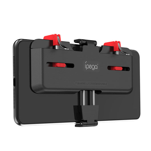 Black ipega mobile phone game controller with red trigger buttons attached to a smartphone playing a battle royale game. - Image 11