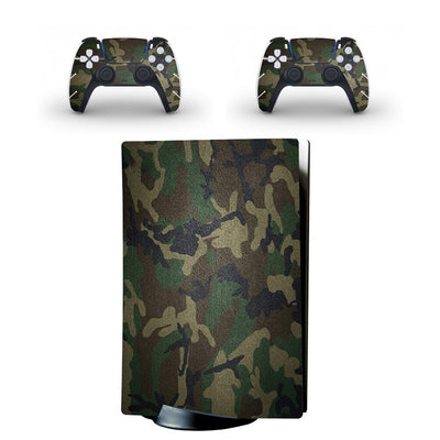 Camouflage full body sticker set for PlayStation 5 optical drive console and two matching DualSense controllers. - Image 5