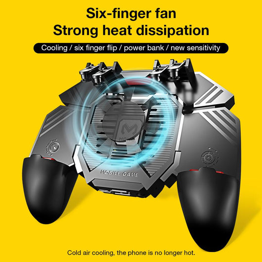 MÉMO AK77 black mobile game controller with integrated cooling fan and four silver trigger buttons. - Image 7