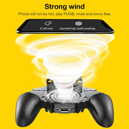 MÉMO AK77 black mobile game controller with integrated cooling fan and four silver trigger buttons. - Image 14