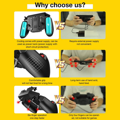 MÉMO AK77 black mobile game controller with integrated cooling fan and four silver trigger buttons. - Image 16