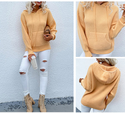 Sudadera Mujer Tejida Color Sólido con Capucha y Bolsillos - Image 8