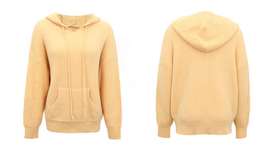 Sudadera Mujer Tejida Color Sólido con Capucha y Bolsillos - Image 9