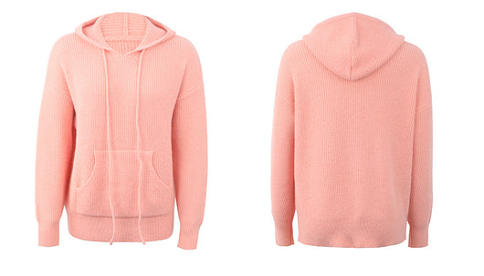 Sudadera Mujer Tejida Color Sólido con Capucha y Bolsillos - Image 12